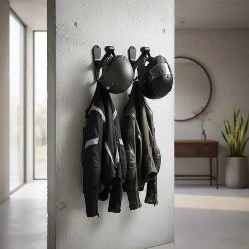 Soporte De Pared 2 En 1 Portacasco De Moto Perchero Pack X2