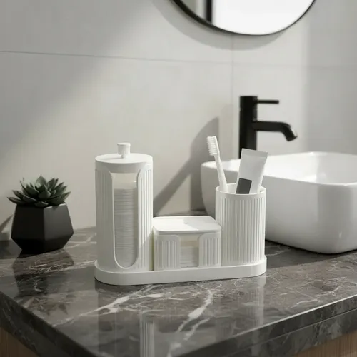 Set Organizador De Baño Portacepillos Kit Algodones - Cat